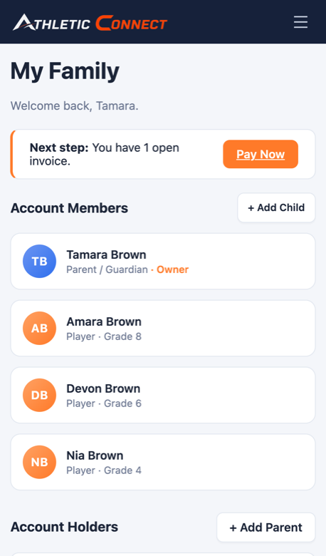 The family account on a phone, showing every child on one login.